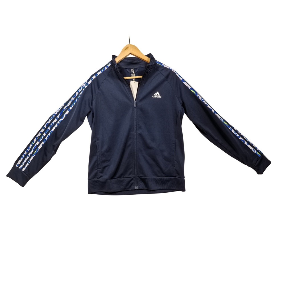 Adidas Animal Print Track Jacket Navy Blue L NWT Leopard 3-Stripe Sporty Clean